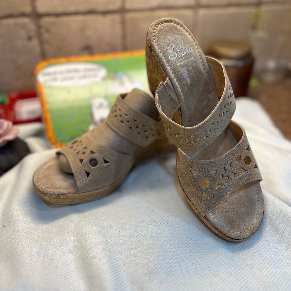 Soft & Simple Taupe Suede Wedge Sandals